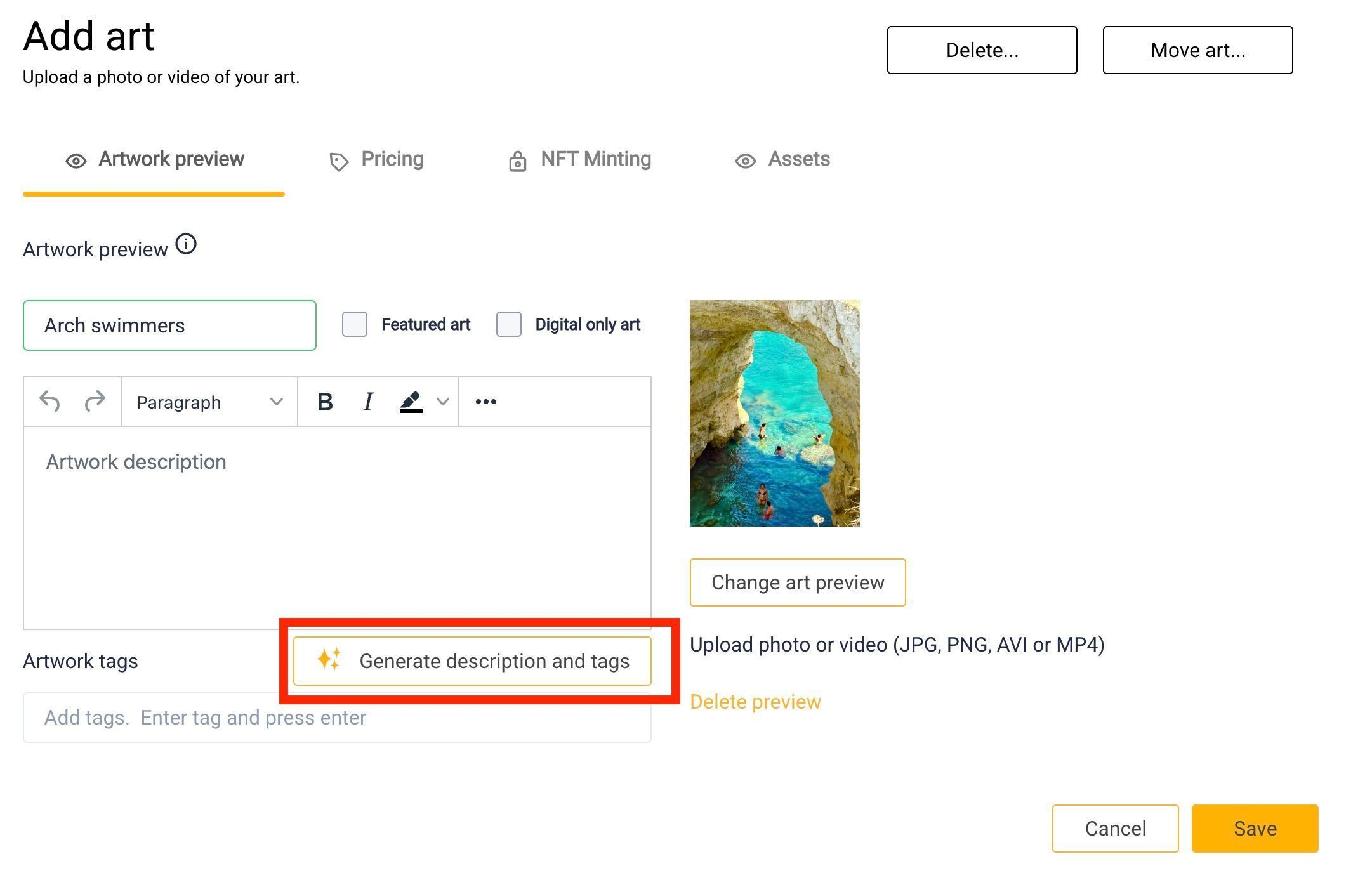 AI Description and Tags in LettsArt
