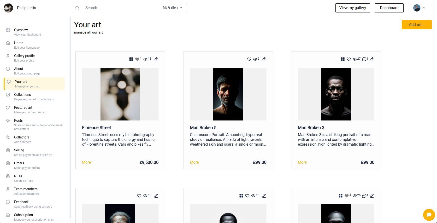 LettsArt Dashboard Screenshot October 2025