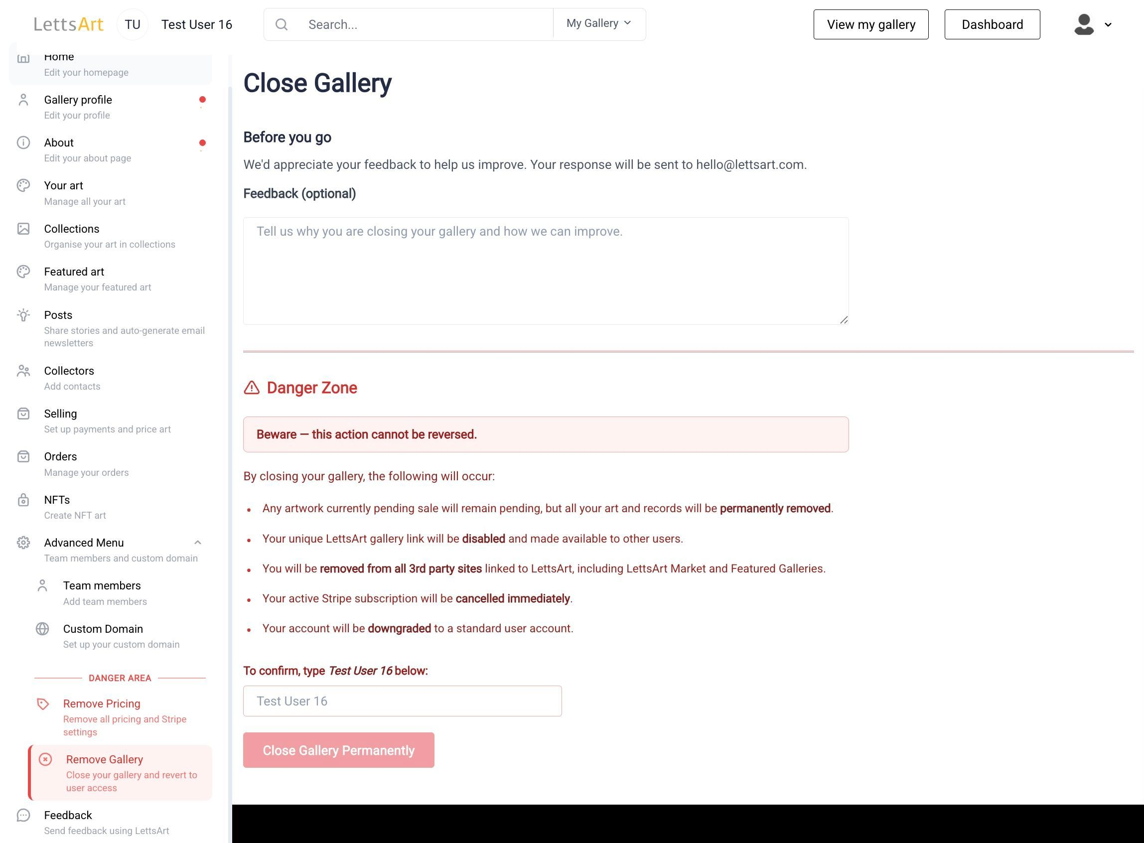 Closing your LettsArt Gallery couldn't be easier
