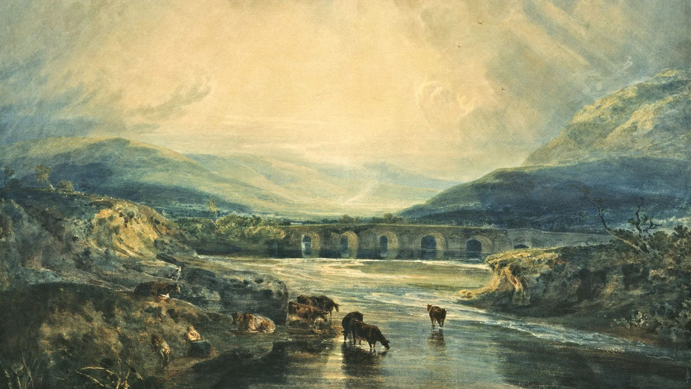 Abergavenny Bridge, Monmouthshire: Clearing up After a Showery Day by JMW Turner, 1798
