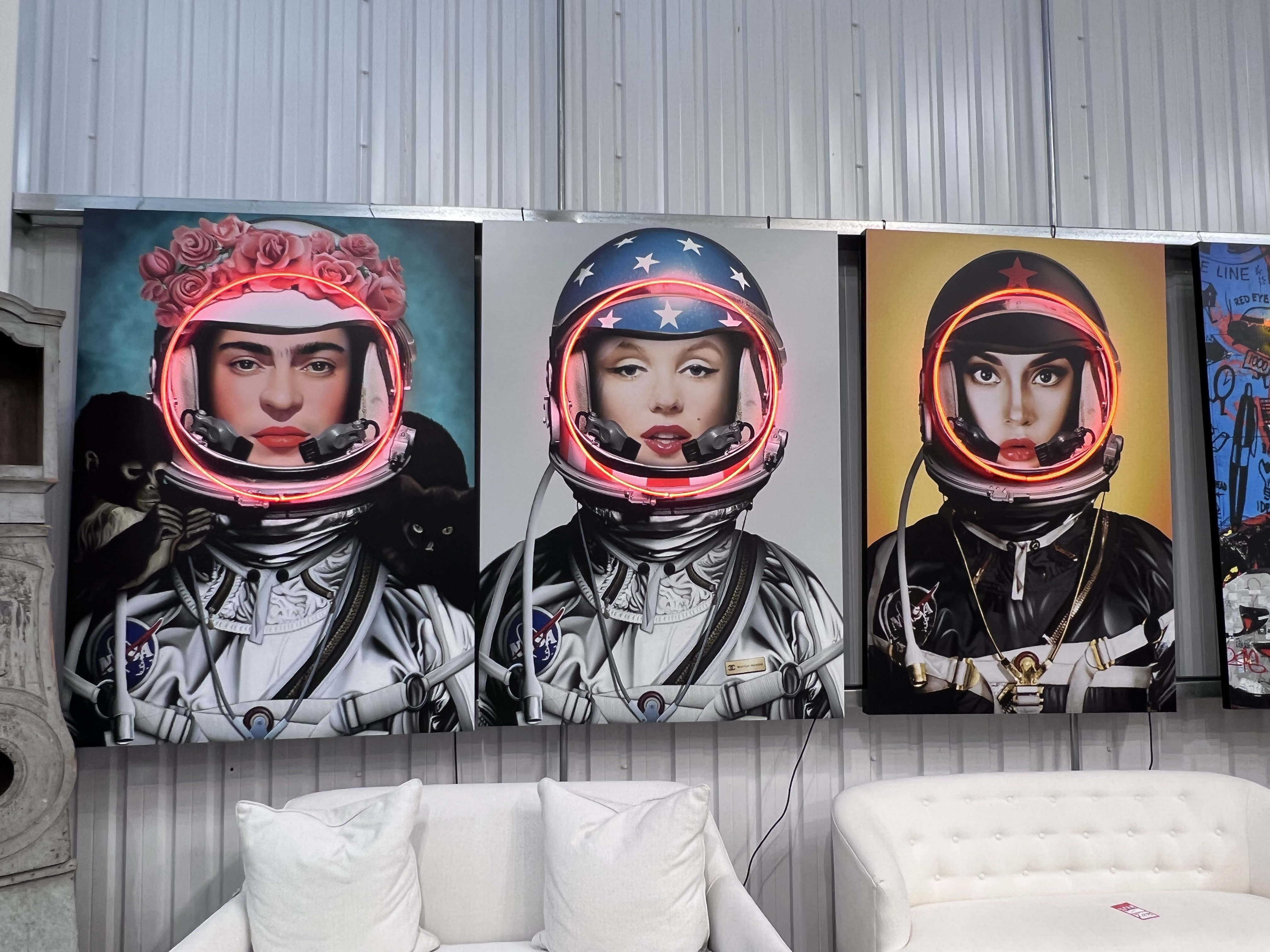 Neon Astronaut Pop Art Triptych